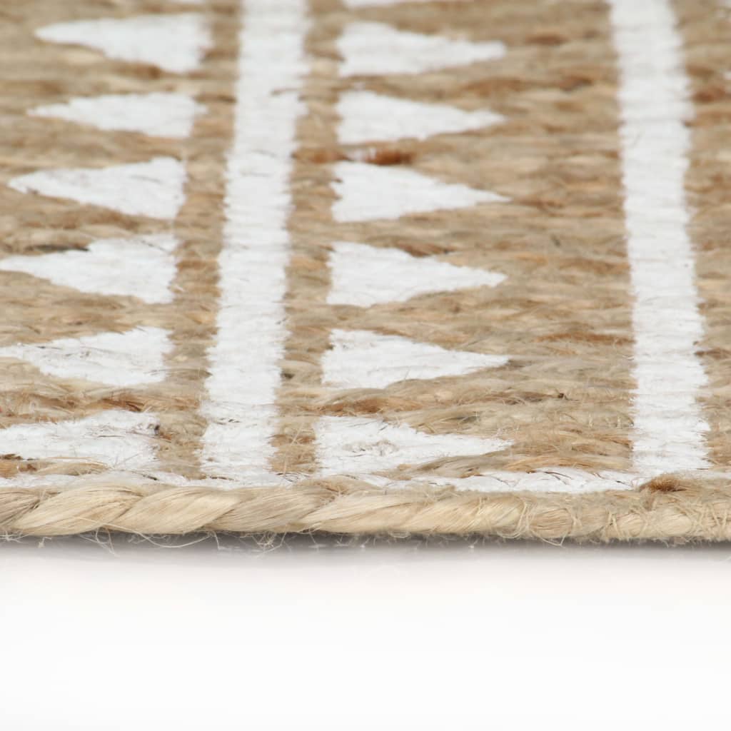 vidaXL Teppich Handgefertigt Jute Weißer Druck 90 cm