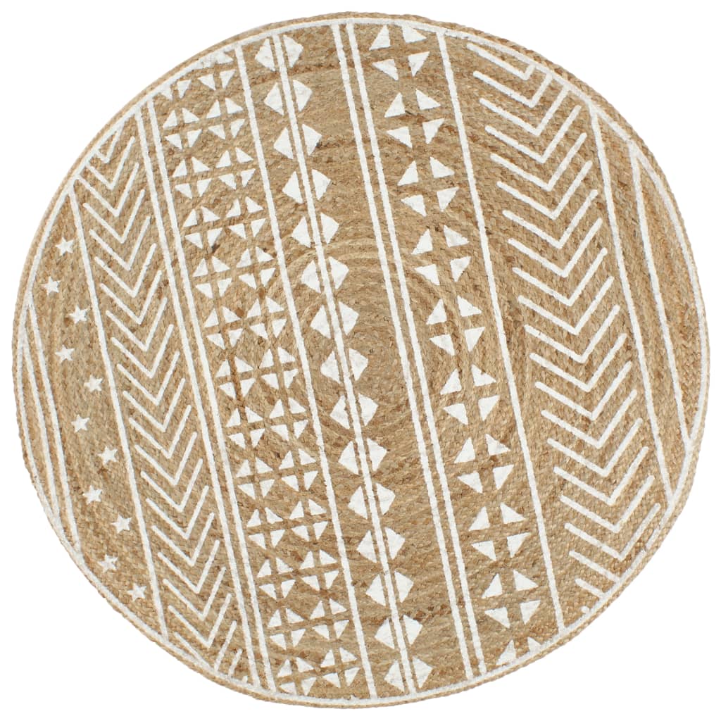 vidaXL Teppich Handgefertigt Jute Weißer Druck 90 cm