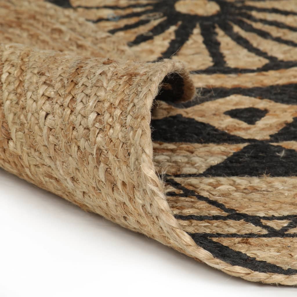 vidaXL Teppich Handgefertigt Jute Schwarzer Druck 90 cm