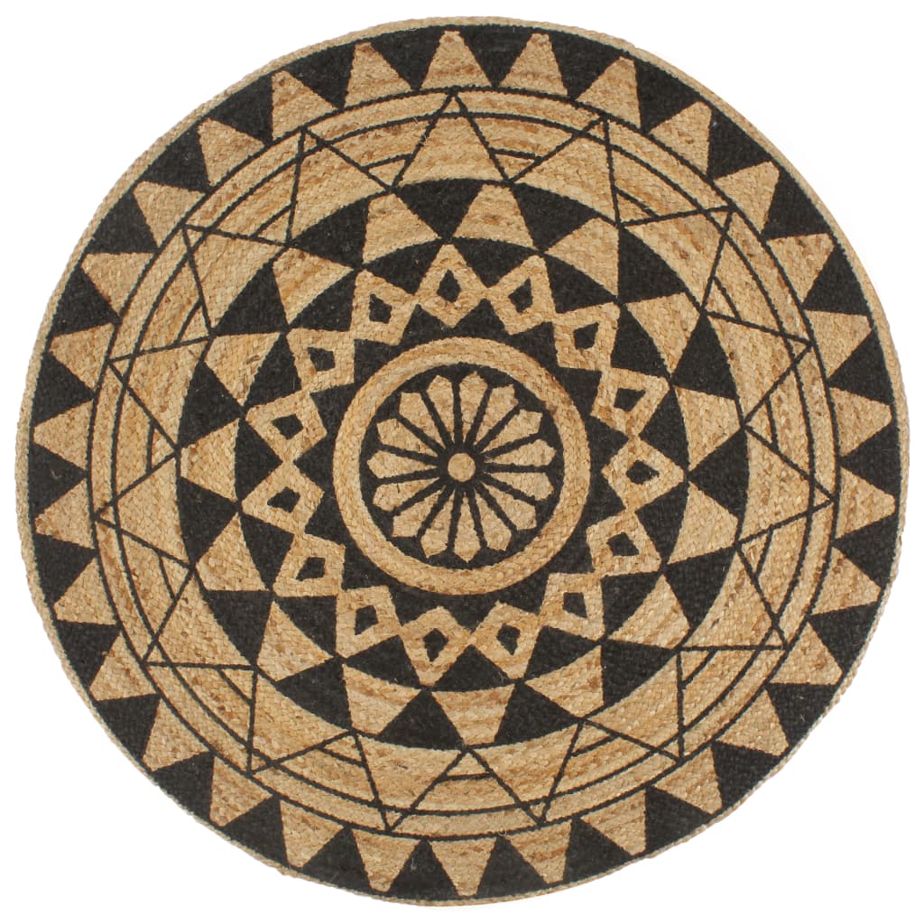 vidaXL Teppich Handgefertigt Jute mit Schwarzem Aufdruck 150 cm