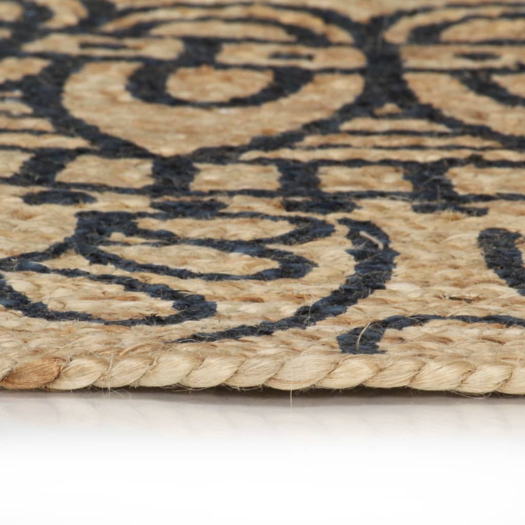vidaXL Teppich Handgefertigt Jute mit Dunkelblauem Aufdruck 90 cm