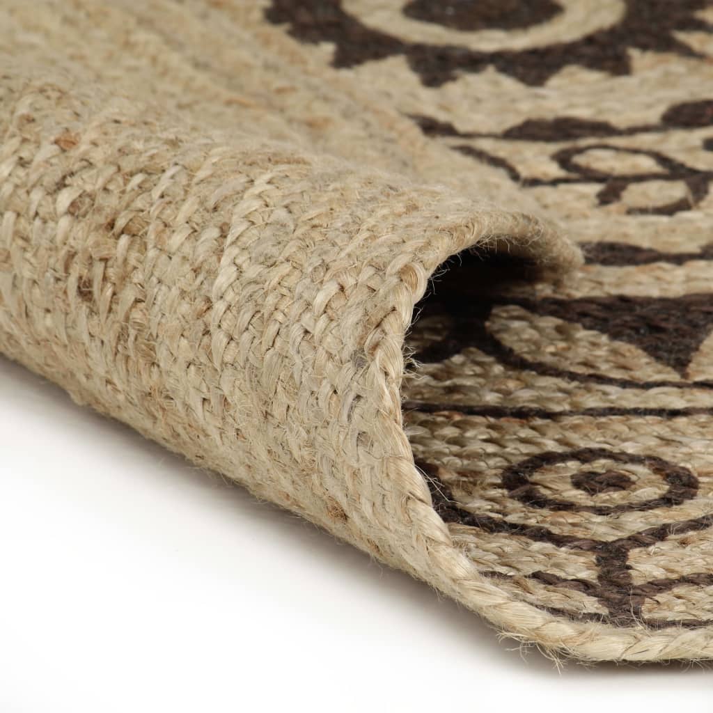 vidaXL Teppich Handgefertigt Jute mit Dunkelbraunem Aufdruck 90 cm