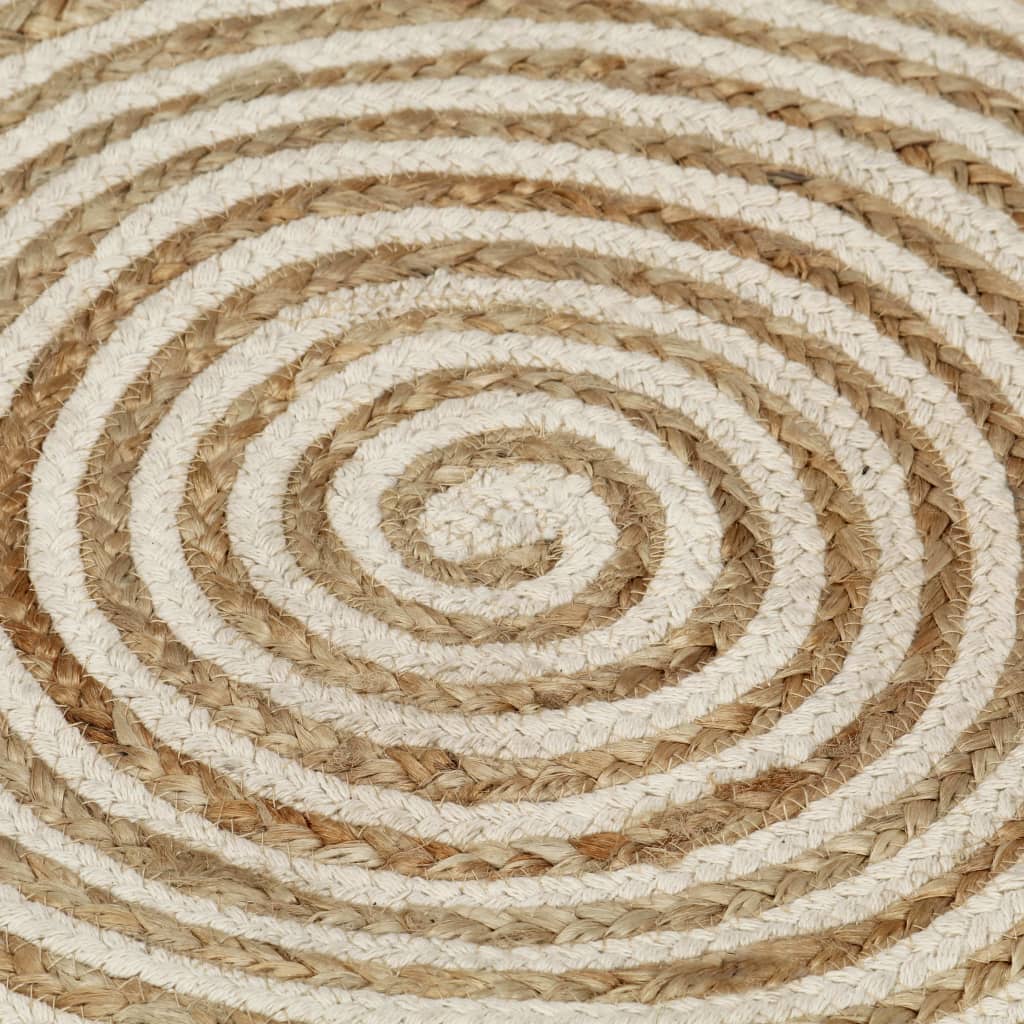vidaXL Teppich Handgefertigt Jute mit Spiralen-Design Weiß 90 cm
