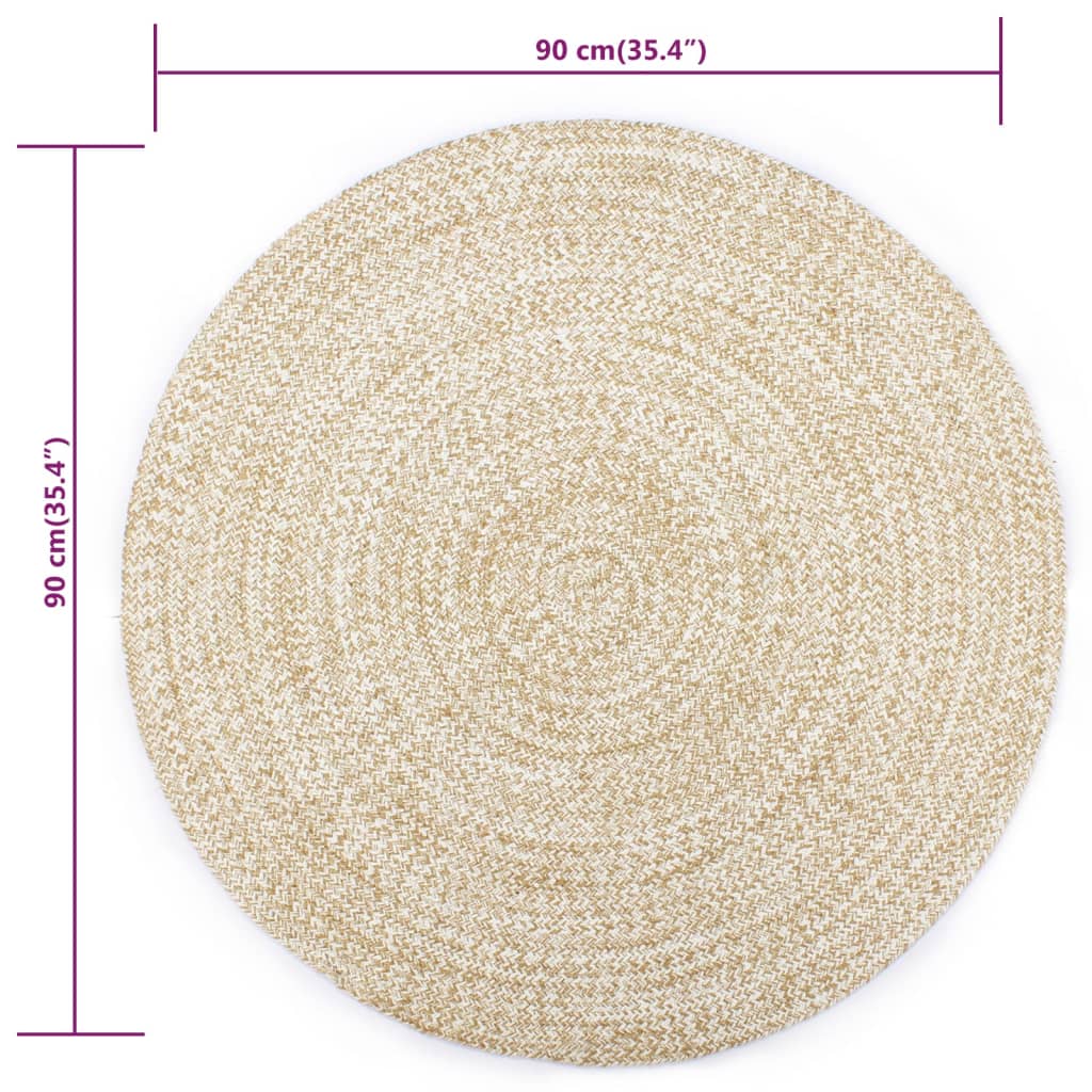 vidaXL Teppich Handgefertigt Jute Weiß und Natur 90 cm