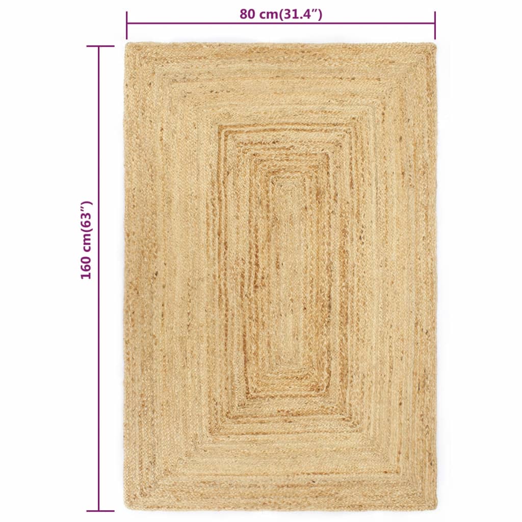 vidaXL Teppich Handgefertigt Jute Natur 80x160 cm