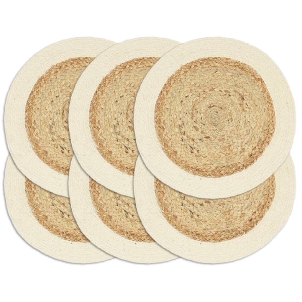 vidaXL Tischsets 6 Stk. Natur 38 cm Rund Jute und Baumwolle