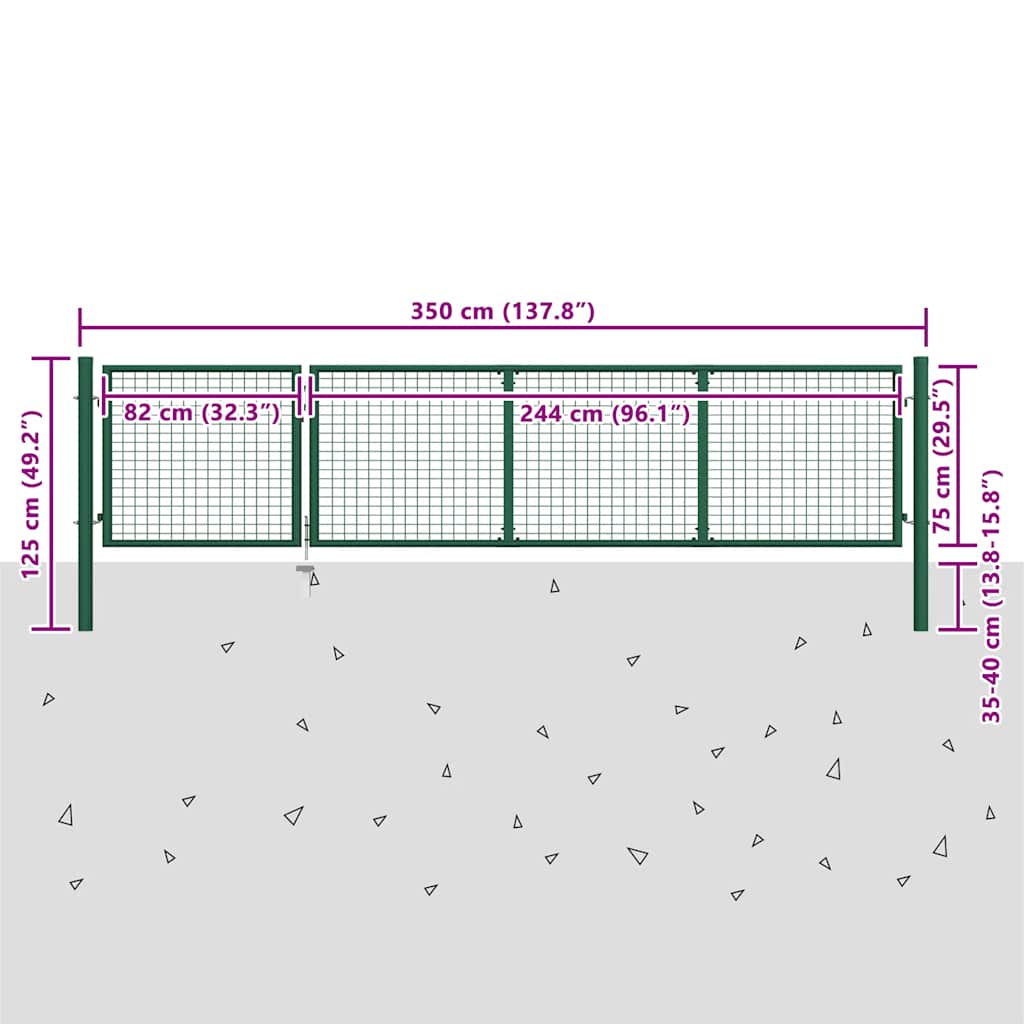 vidaXL Gartentor aus Stahl 350 x 75 cm Grün