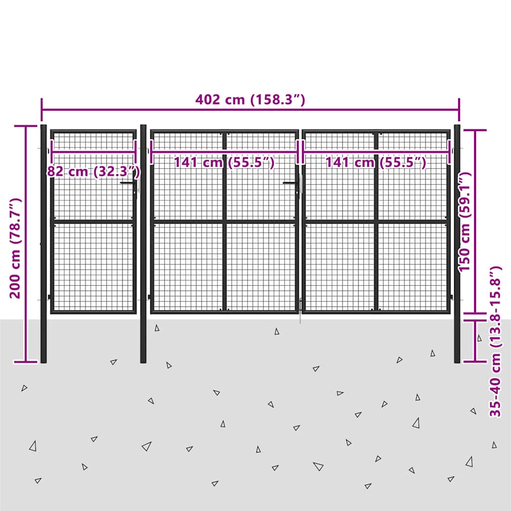 vidaXL Gartentor Stahl 400 x 150 cm Anthrazit
