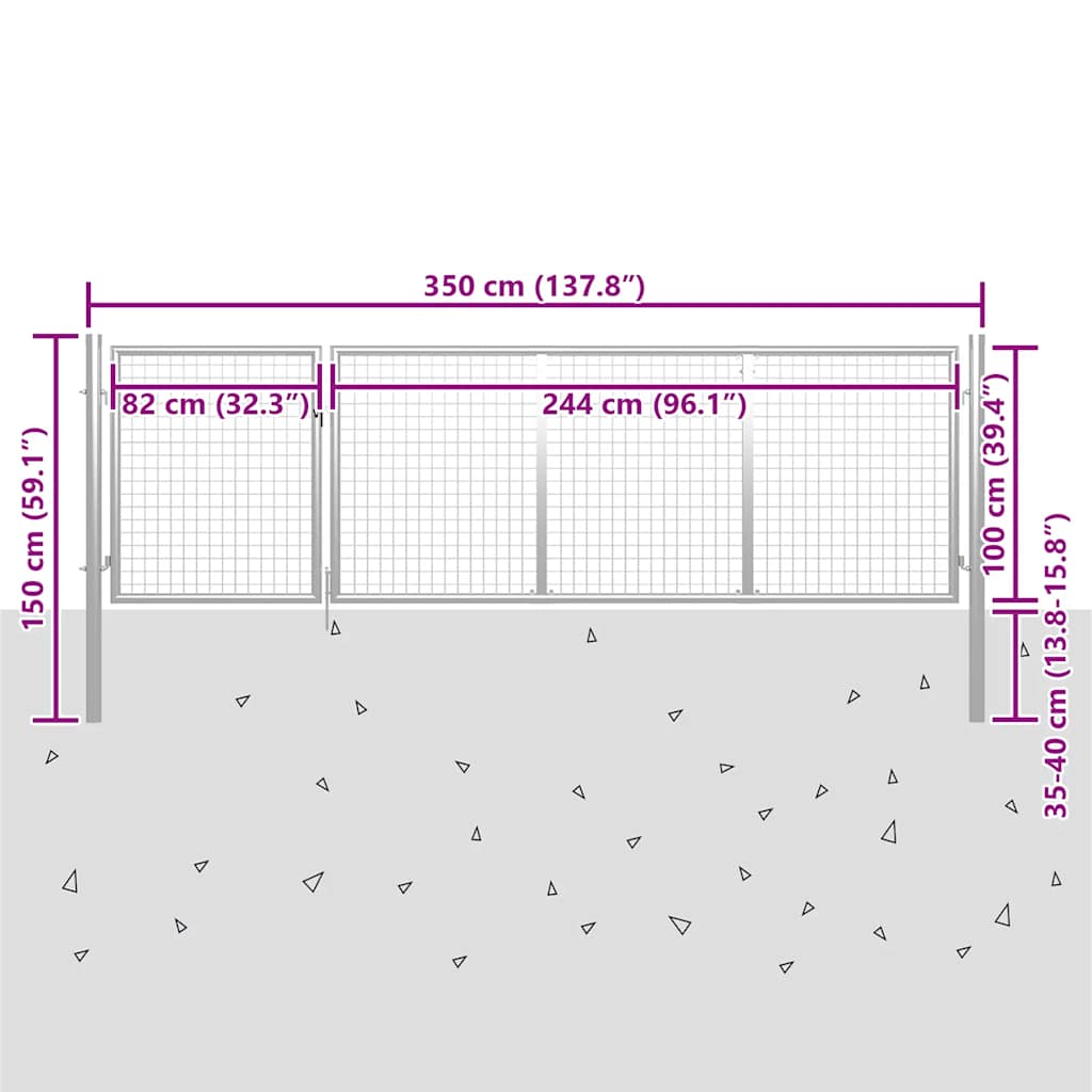 vidaXL Gartentor Stahl 350 x 100 cm Silbern