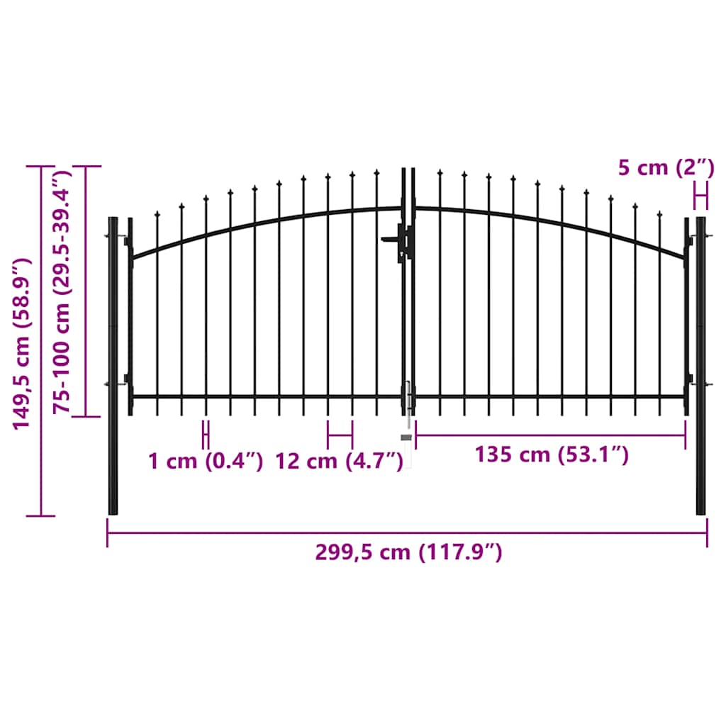 vidaXL Doppeltür-Gartentor Woerden mit Speerspitze 299,5 x 149,5 cm