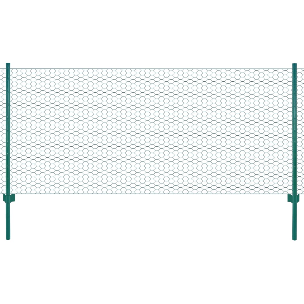 vidaXL Maschendrahtzaun mit Pfosten Stahl 25 x 0,5 m Grün