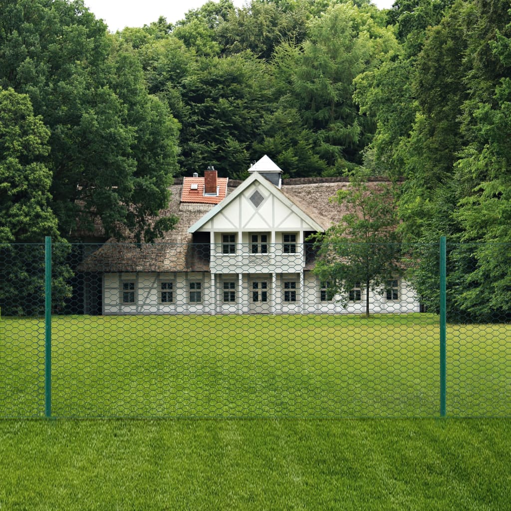 vidaXL Maschendrahtzaun mit Pfosten Stahl 25 x 0,5 m Grün
