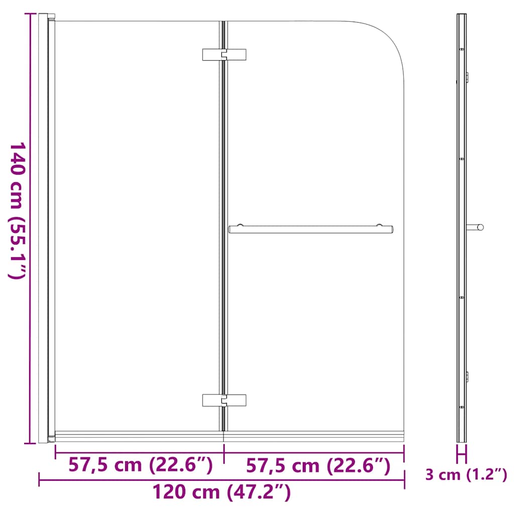 vidaXL Faltbare Duschkabine 2 Paneele ESG 120 x 140 cm