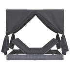 vidaXL Outdoor-Lounge-Bett mit Vorhängen Poly Rattan Grau