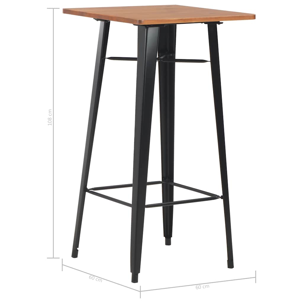 vidaXL Bartisch Schwarz 60×60×108 cm Kiefer Massivholz und Stahl