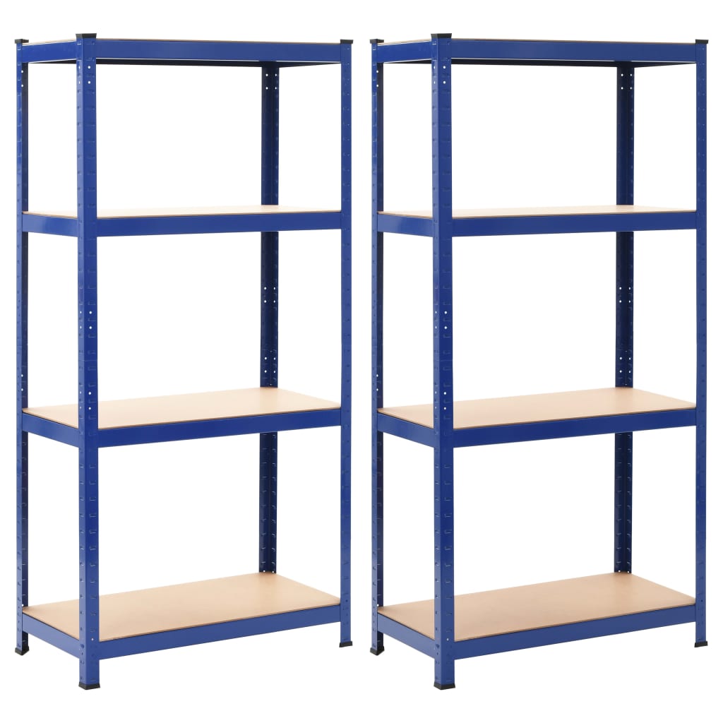 vidaXL Lagerregale mit 4 Böden 2 Stk. Blau Stahl & Holzwerkstoff