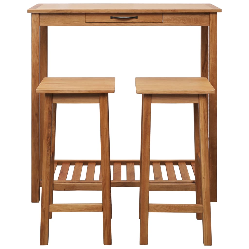 vidaXL 3-tlg. Bar-Set Massivholz Eiche
