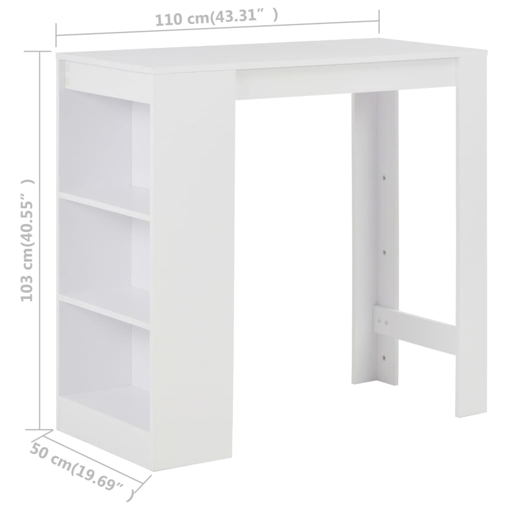 vidaXL Bartisch mit Regal Weiß 110x50x103 cm