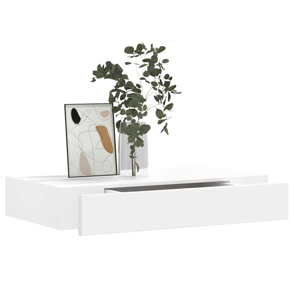 vidaXL Wandregal Hängeregal mit Schubladen 2 Stk. Weiß 48 cm