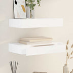 vidaXL Wandregal Hängeregal mit Schubladen 2 Stk. Weiß 48 cm