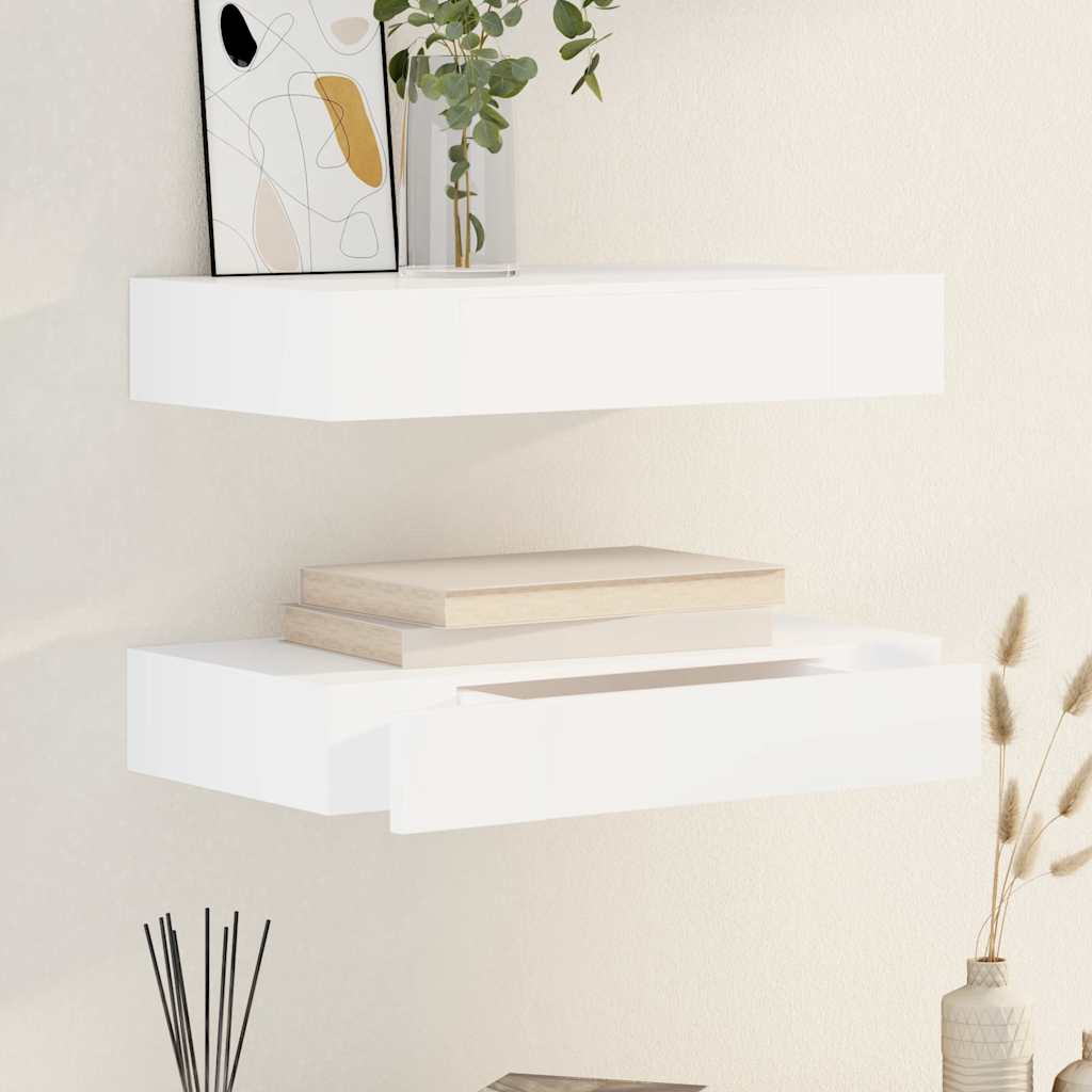 vidaXL Wandregal Hängeregal mit Schubladen 2 Stk. Weiß 48 cm