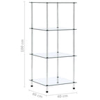 vidaXL Regal mit 4 Ablagen Transparent 40x40x100 cm Hartglas