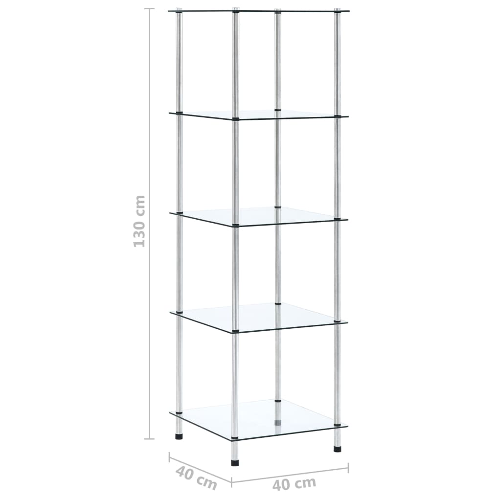 vidaXL Regal mit 5 Ablagen Transparent 40x40x130 cm Hartglas