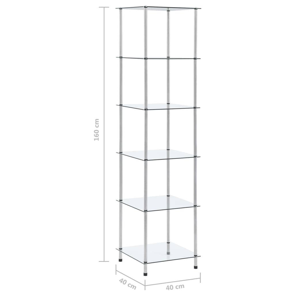 vidaXL Regal mit 6 Ablagen Transparent 40x40x160 cm Hartglas