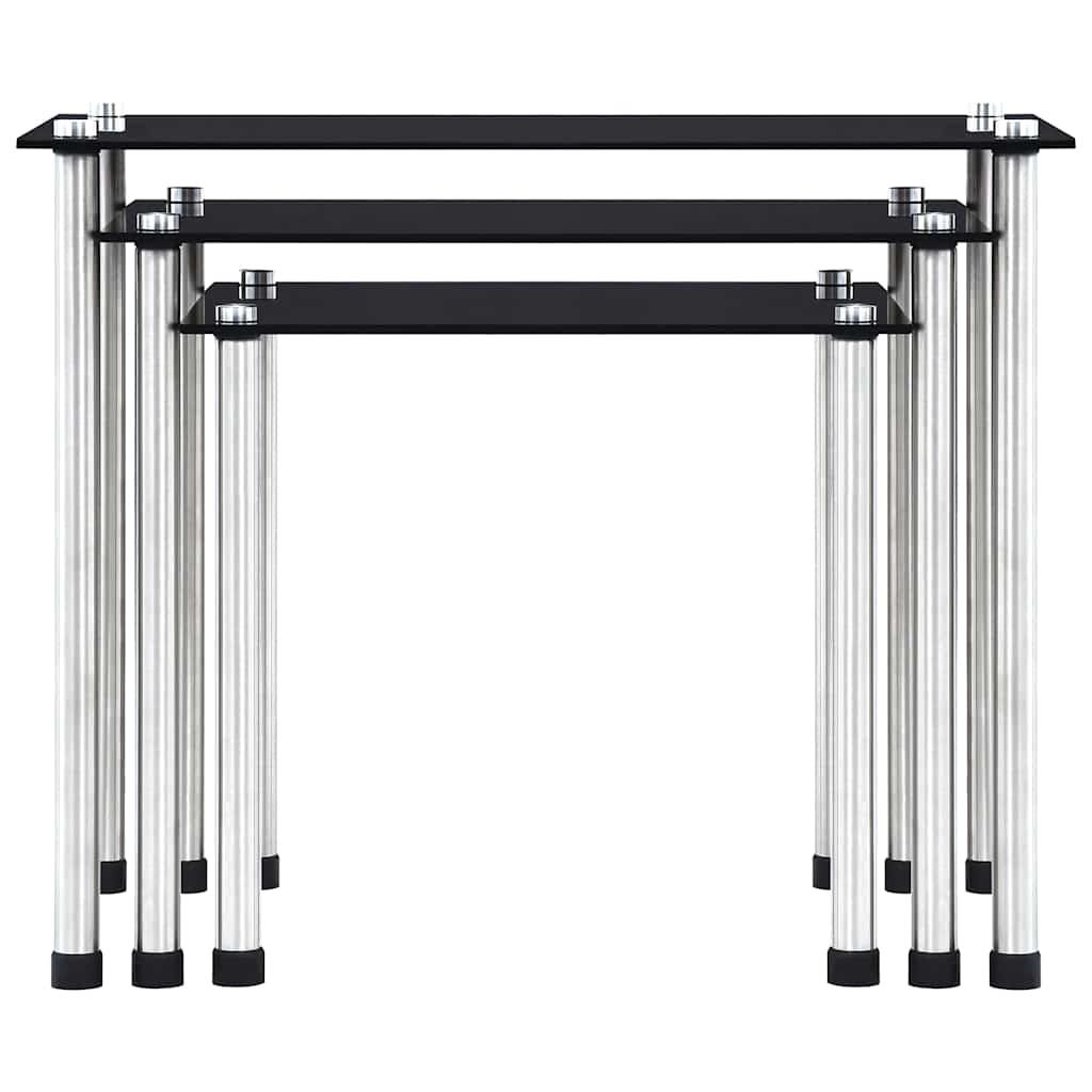 vidaXL Satztische 3 Stk. Schwarz Hartglas