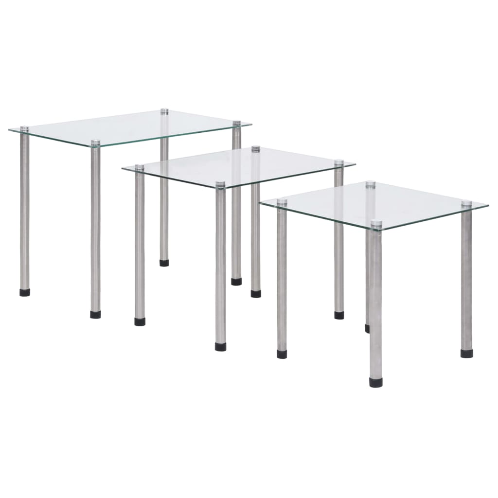 vidaXL Satztische 3-tlg. Transparent Hartglas