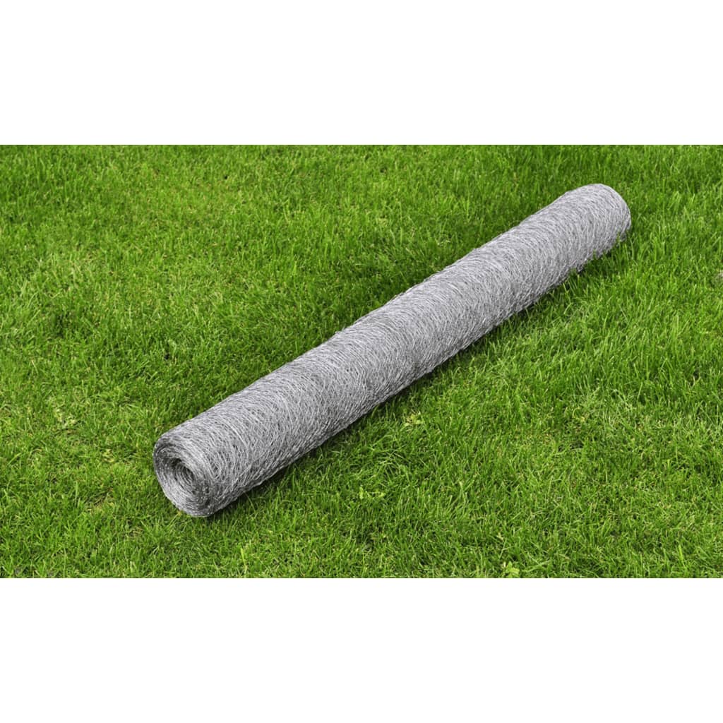 vidaXL Maschendrahtzaun Verzinkter Stahl Hexagon 1×25 m Silbern