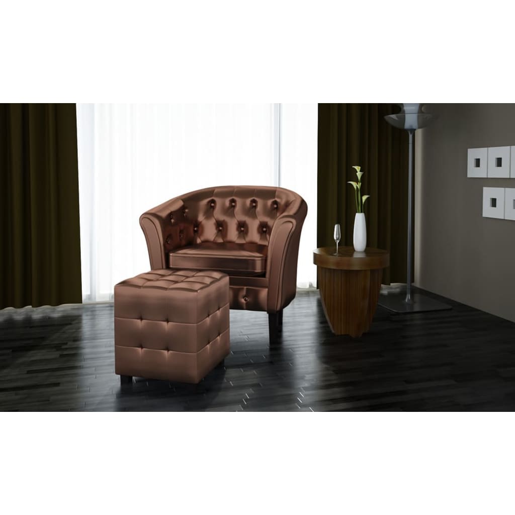 vidaXL Clubsessel mit Fußhocker Braun Kunstleder