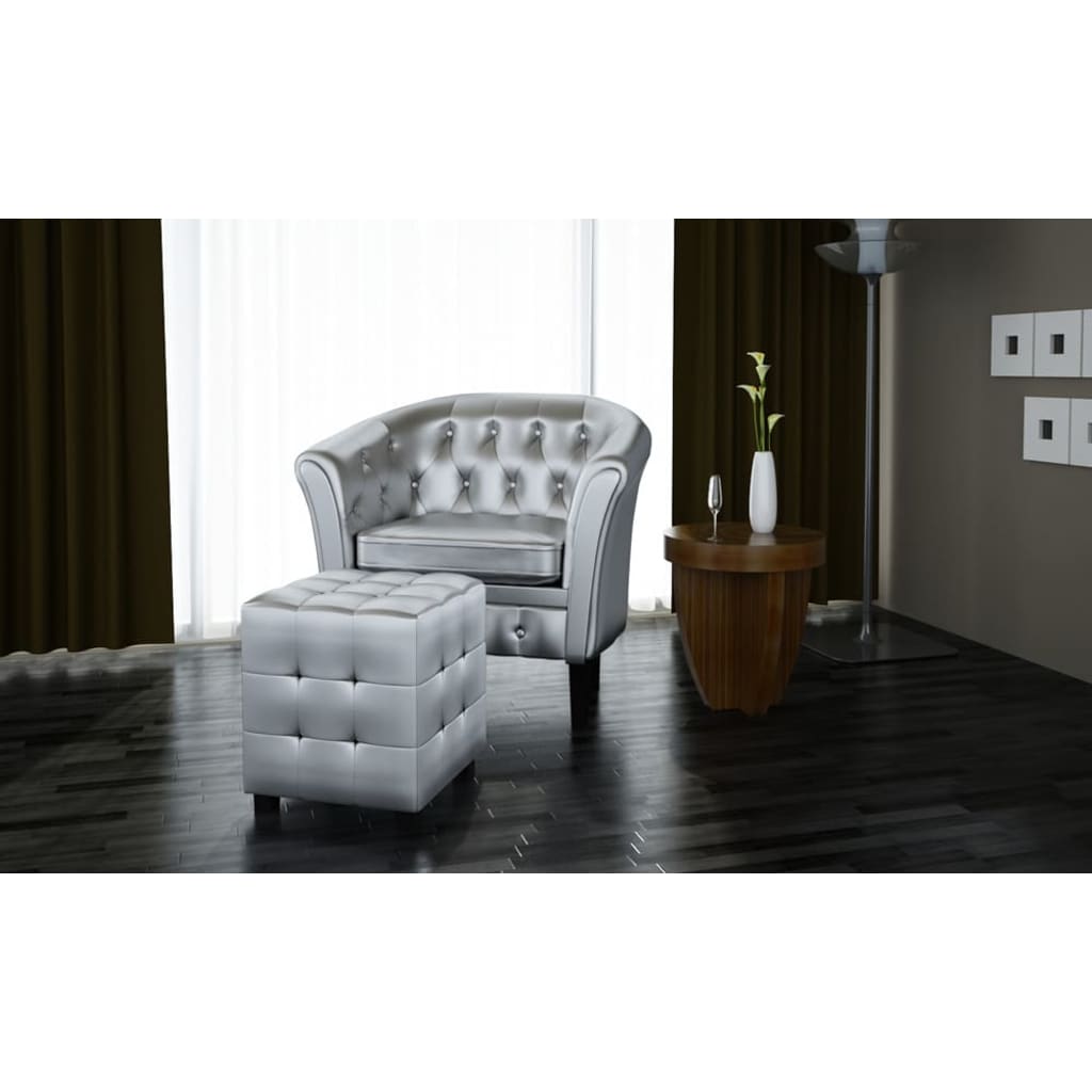 vidaXL Sessel mit Fußhocker Silbern Kunstleder