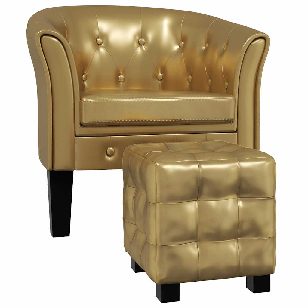 vidaXL Clubsessel mit Fußhocker Golden Kunstleder