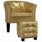 vidaXL Clubsessel mit Fußhocker Golden Kunstleder