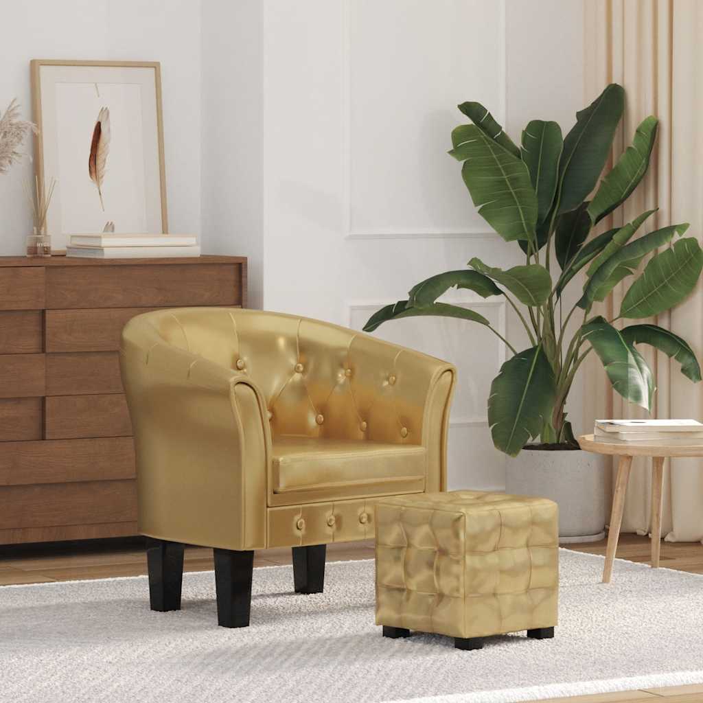 vidaXL Clubsessel mit Fußhocker Golden Kunstleder