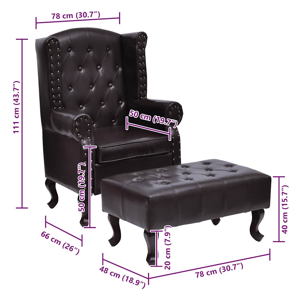 vidaXL Sessel mit Fußhocker Dunkelbraun Kunstleder