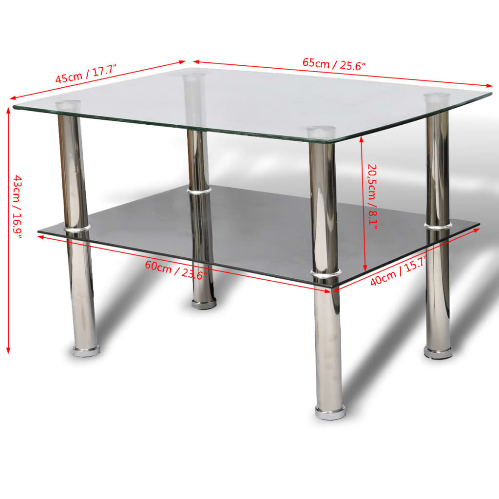 vidaXL Couchtisch mit Ablage Glas