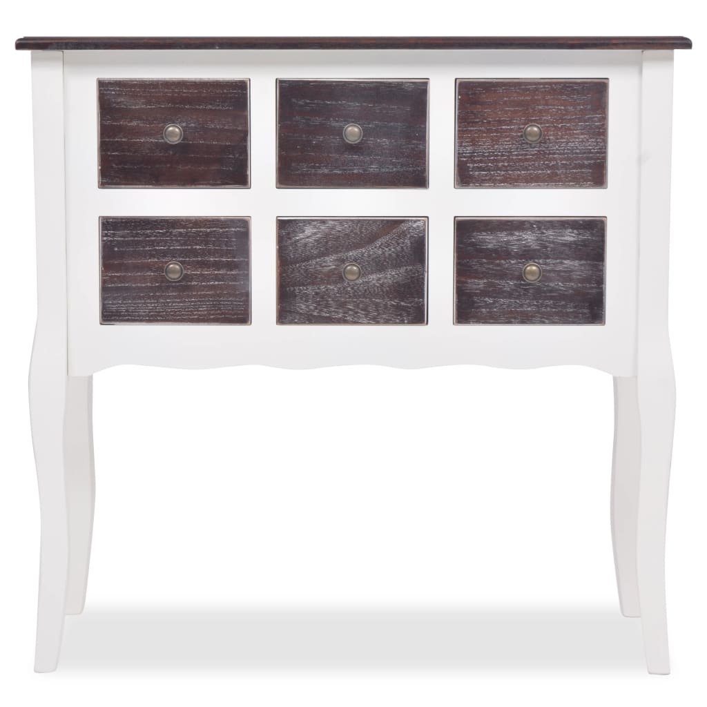 vidaXL Konsolenschrank mit 6 Schubladen Braun und Weiß Holz