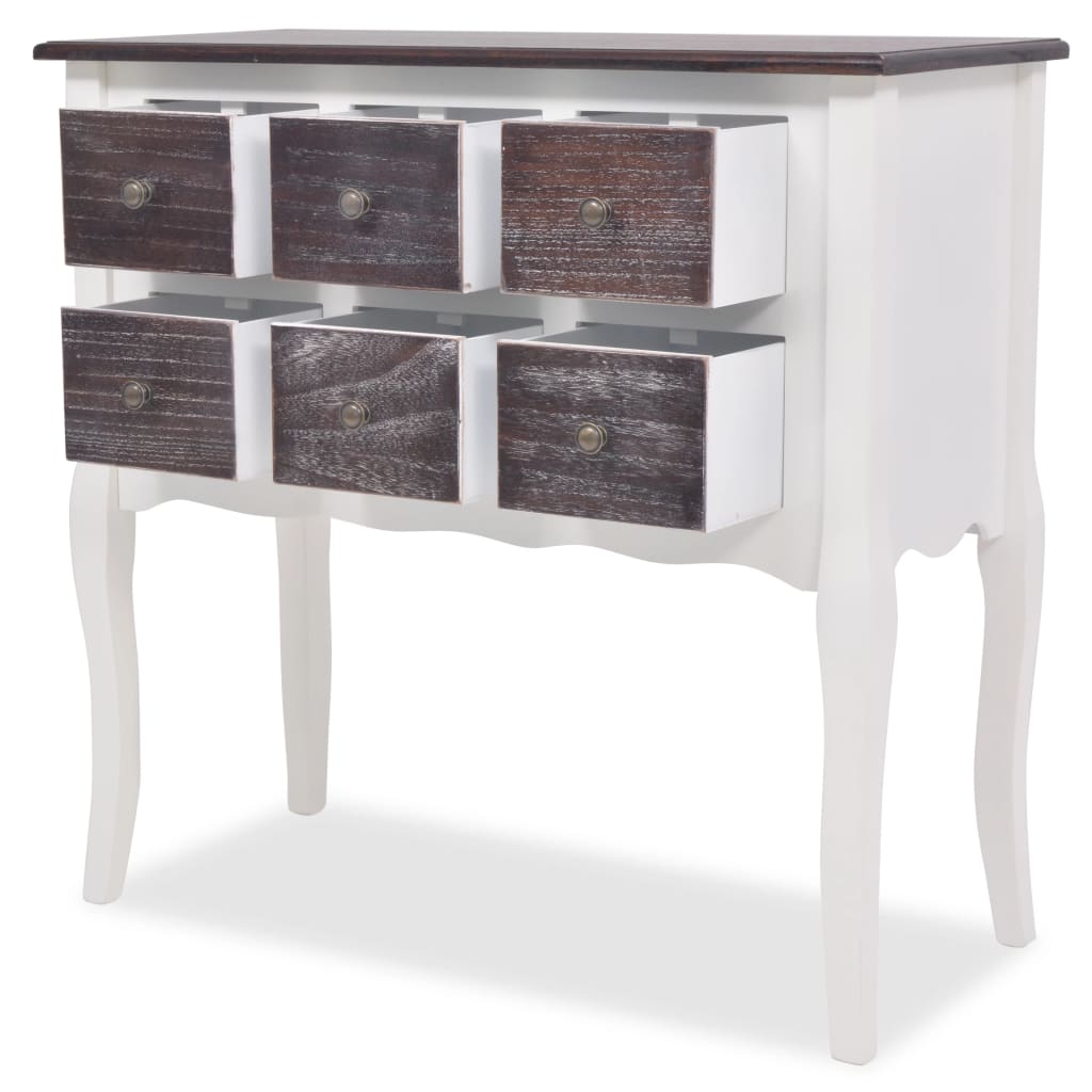 vidaXL Konsolenschrank mit 6 Schubladen Braun und Weiß Holz