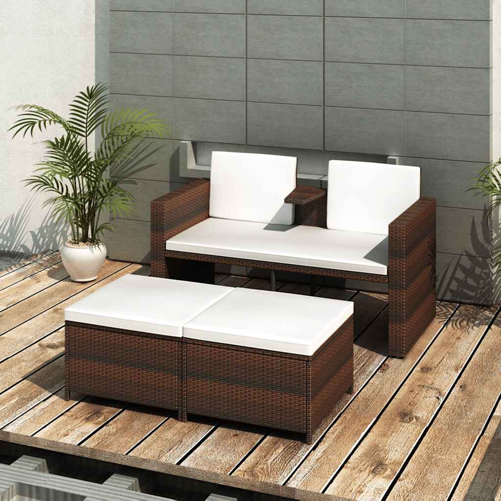 vidaXL 4-tlg. Garten-Lounge-Set mit Kissen Poly Rattan Braun