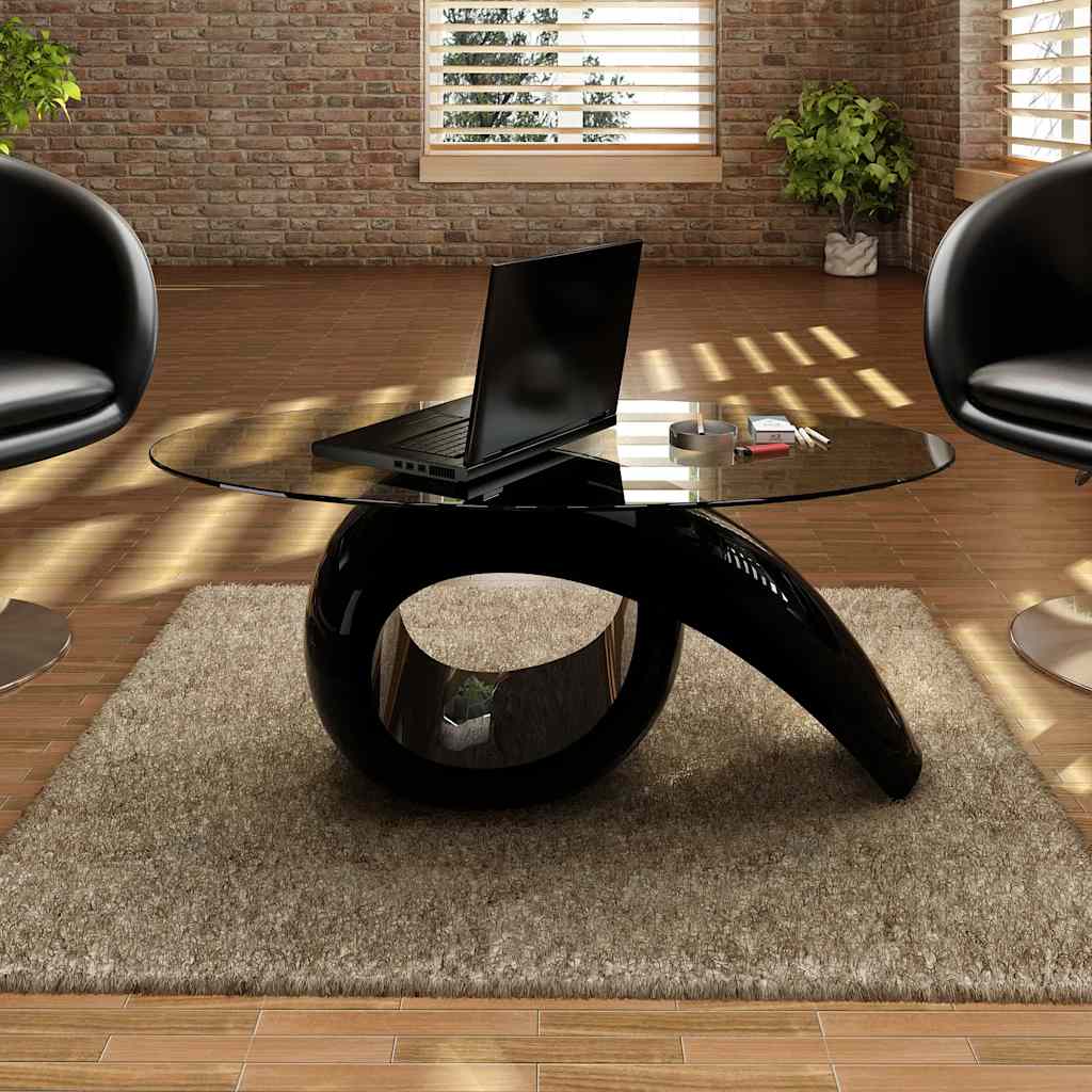vidaXL Couchtisch mit ovaler Glasplatte Hochglanz Schwarz