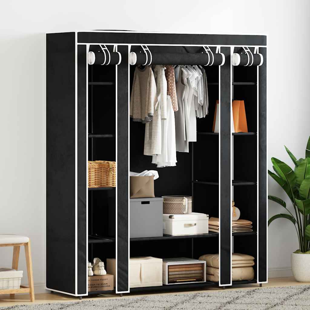 vidaXL Stoffschrank mit Fächern Kleiderstangen 45×150×176 cm Schwarz