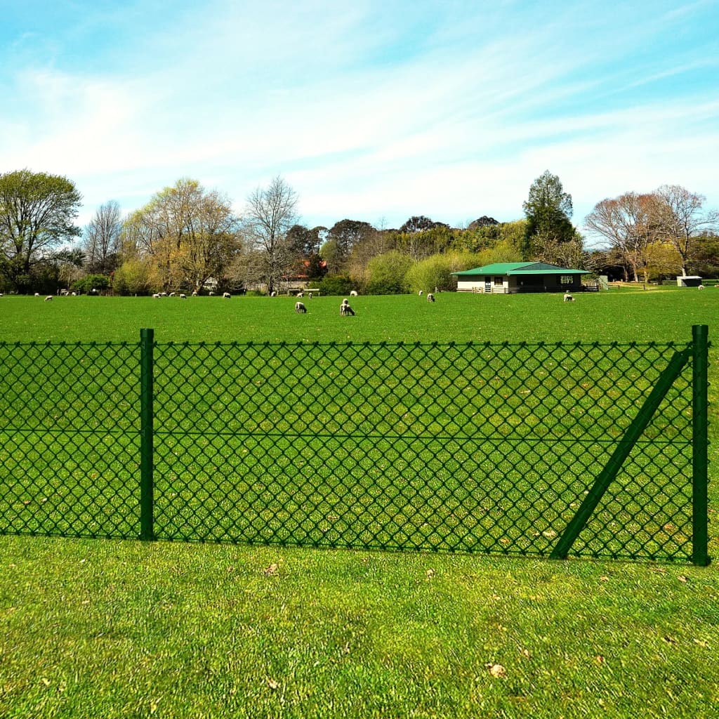 vidaXL Maschendrahtzaun mit Pfosten und Bodenhülsen Stahl 0,8x25 m
