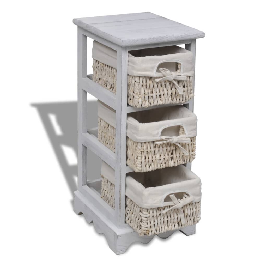 vidaXL Holz-Schränkchen mit 3 Flechtkörben Weiß