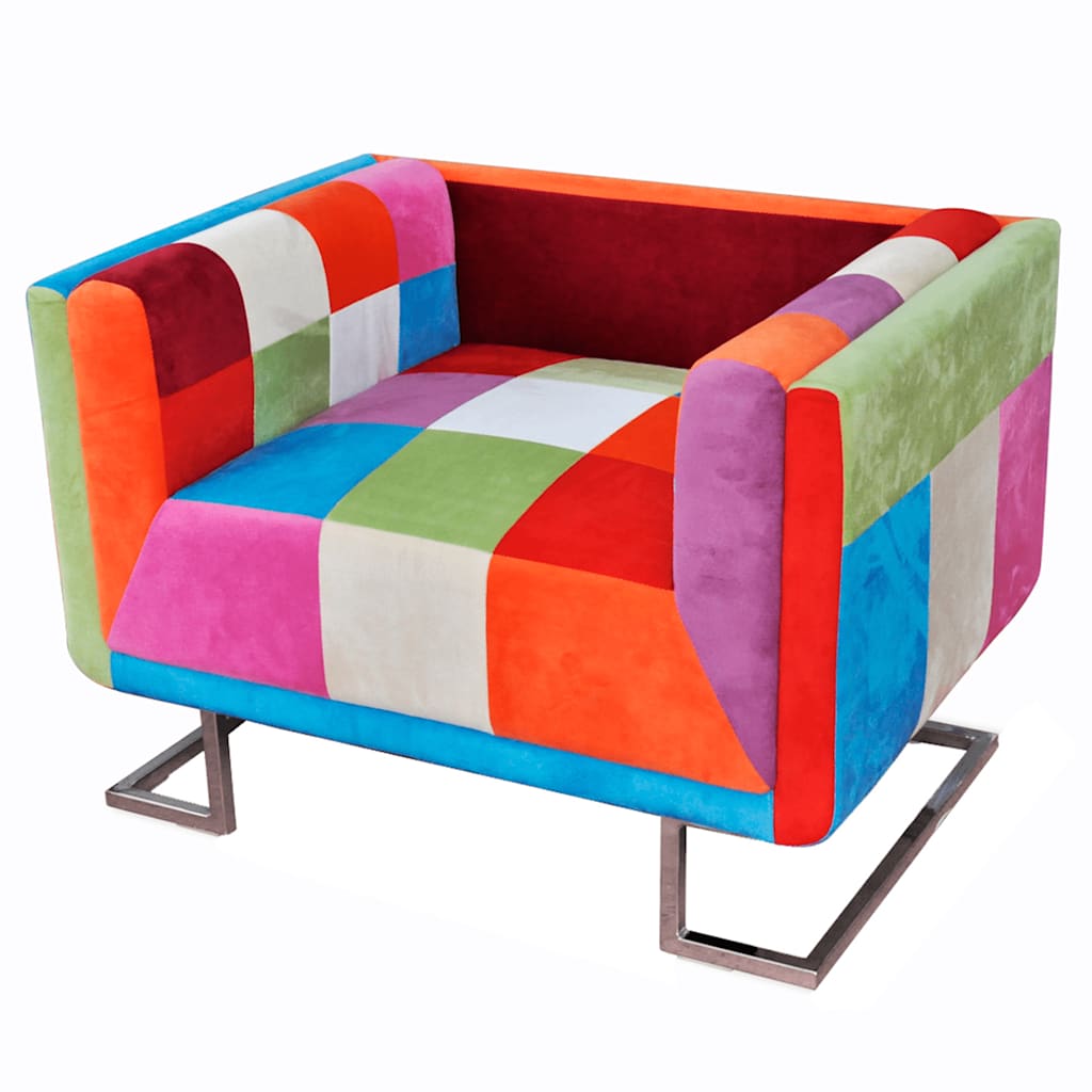 vidaXL Würfel-Sessel mit Verchromten Beinen Patchwork-Design Stoff