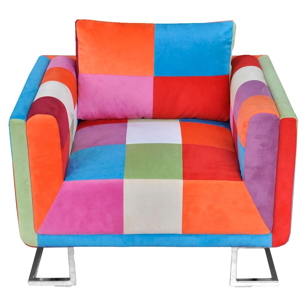 vidaXL Würfel-Sessel mit Verchromten Beinen Patchwork-Design Stoff