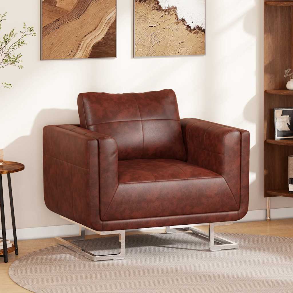 vidaXL Würfel-Sessel mit Verchromten Beinen Braun Kunstleder