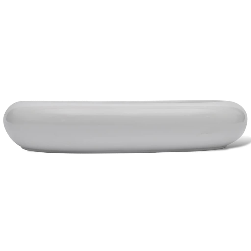 Keramik Waschtisch Waschbecken Oval Weiß 63 x 42 cm