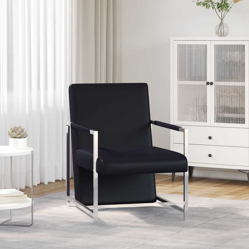 vidaXL Sessel mit Verchromten Beinen Schwarz Kunstleder